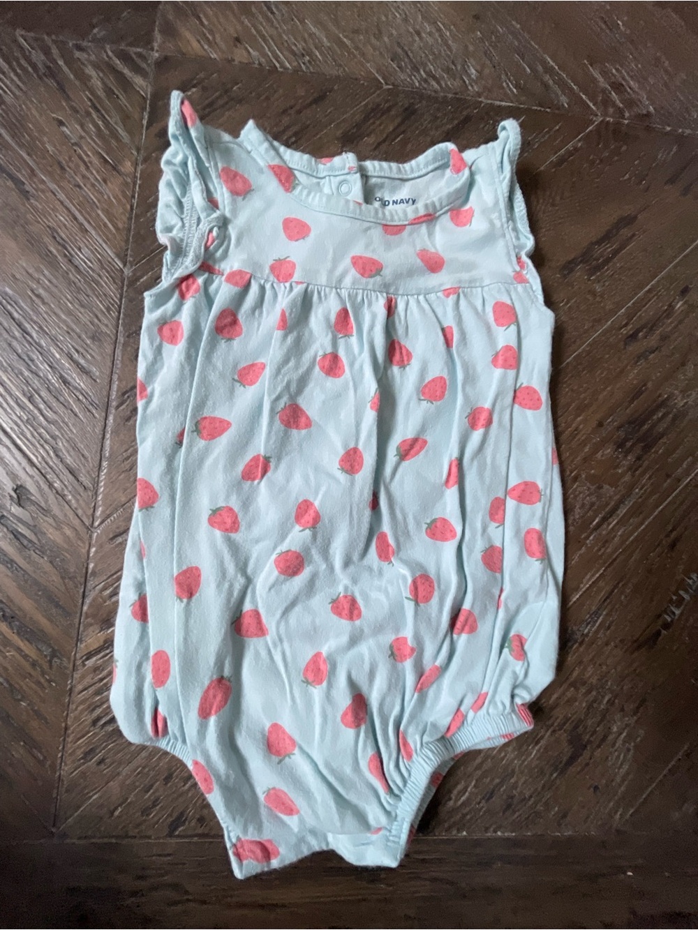Old Navy Blue Baby Romper with Pink Strawberry Print